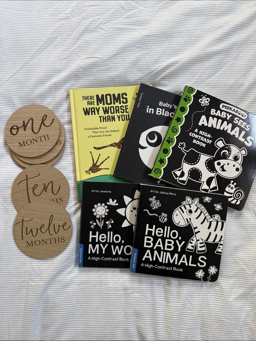 High-Contrast Baby Board Books & Wooden Milestones